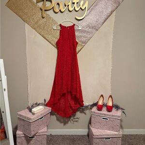 Elegant Red Lace High-Low Dress